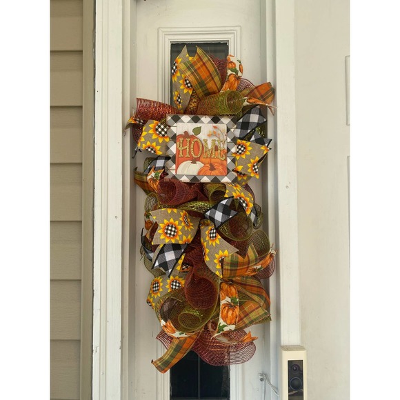 3 Piece Fall Wreath & Swag Set Home Sweet Home Pumpkin Sunflower Door Hanger - Picture 4 of 8